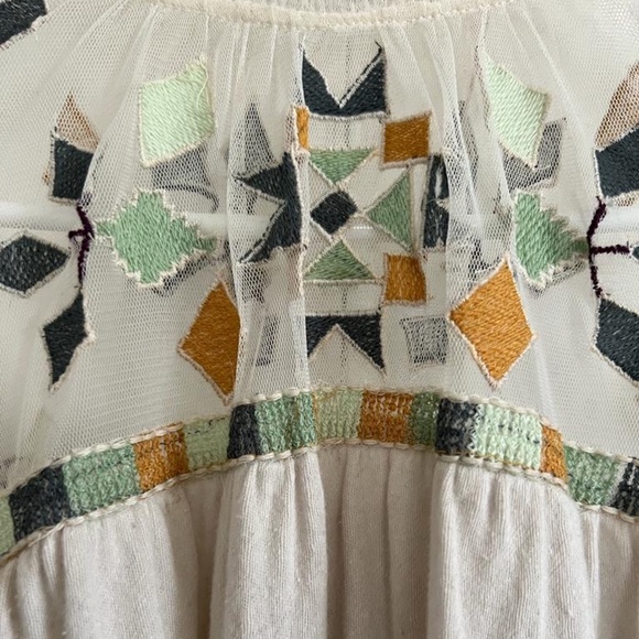 Free People Embroidered Mesh Yoke Cotton & Linen-Blend Top - Picture 3 of 7